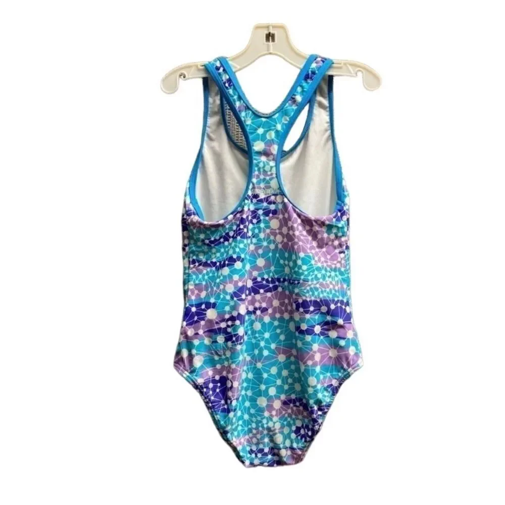 speedo blue purple and white one piece bathing suit/10